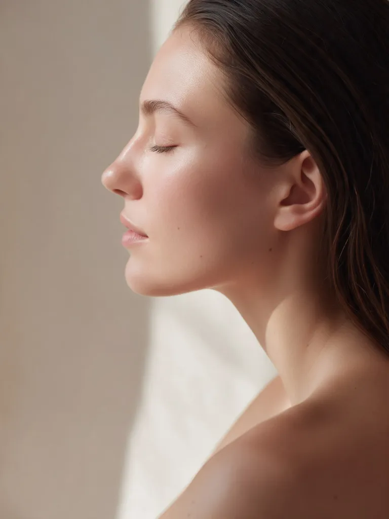 Retrato de perfil com pele natural e luz suave
