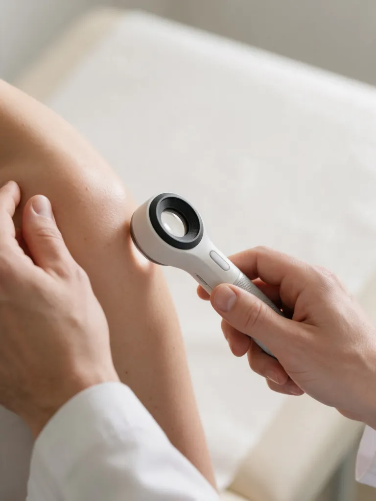 Exame da pele com dermatoscópio